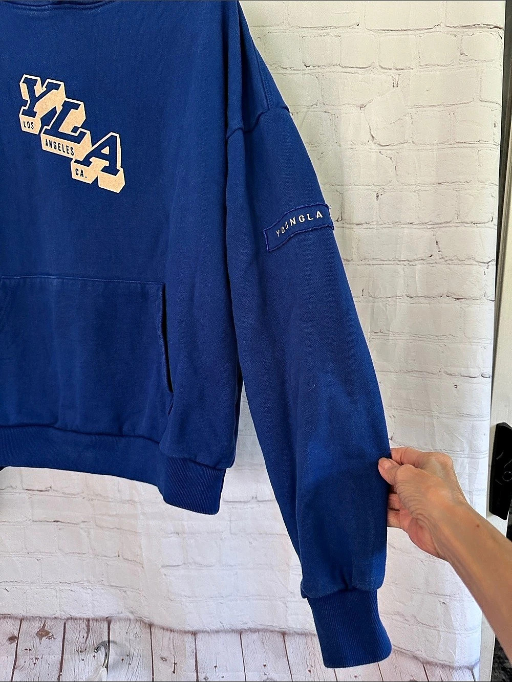 YoungLA Blue Graphic Pullover Hoodie with Kangaroo Pocket and Snaps at Neck S - Picture 5 of 12